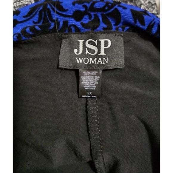 JSP Womens 2X Blue & Black Damask Cape Dress Polyester Spandex - Picture 4 of 6